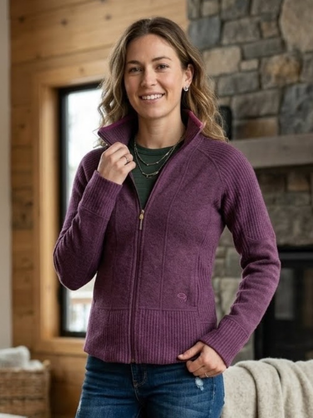 Mountain Hardwear Sarafin Wool Zip Sweater Cardigan Jacket Granola Outdoor Small